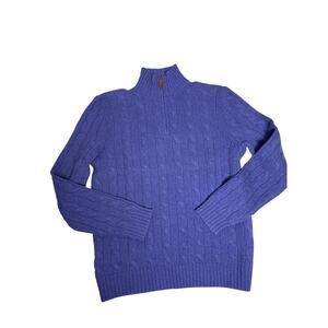 Polo Ralph Lauren Cable Knit Sweater Mens Small Blue Lambswool Preppy Classic
